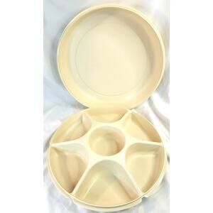 Vtg TUPPERWARE Almond Tupperware Relish & Dip Serving Tray w/ Lid 1665-1 1666-2